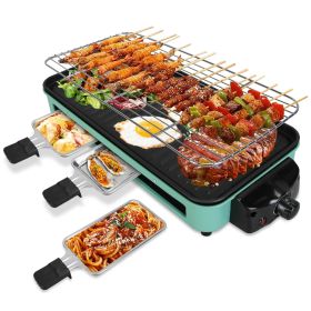 2000W Electric Indoor Grill 2 in 1 Electric BBQ Grill with Grill Net movable Plate 5 Temperature Control 3 Small Trays Dishwasher Safe