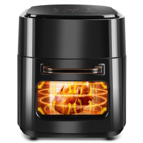 15.8QT Air Fryer Family Size 1400W Powerful Oilless Cooker Crisp Bake Grill Dehydrate Touch Screen Customized Temperature Time Visible Window (Option: US_Black)
