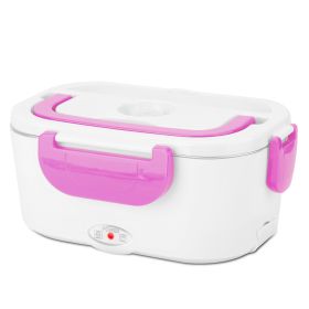 Electric Heating Lunch Box Food Heater Container Travel Thermal Bento Box Portable Food Warmer w/ 2 Removable Compartments 1 Free SpoonL (Option: Pink)