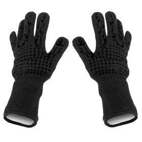 BBQ Gloves 1472 Heat Resistant Grill Gloves Anti-slip Carbon Fiber BBQ Gloves Oven Gloves Mitts For Barbecue Cooking Baking Welding Cutting (Option: Black)