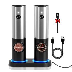 Electric Salt and Pepper Grinder Rechargeable Charging Base Automatic Salt Mill LED Indicator Adjustable Coarseness One Hand Easy Operation (Option: PepperGrinde)