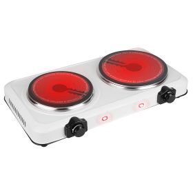 1800W Electric Infrared Dual Burner Portable Heating Hot Plate Stove Countertop RV Hotplate with 7.5& 6.3lass Cooktop Stepless Temperature Adjust (Option: White)